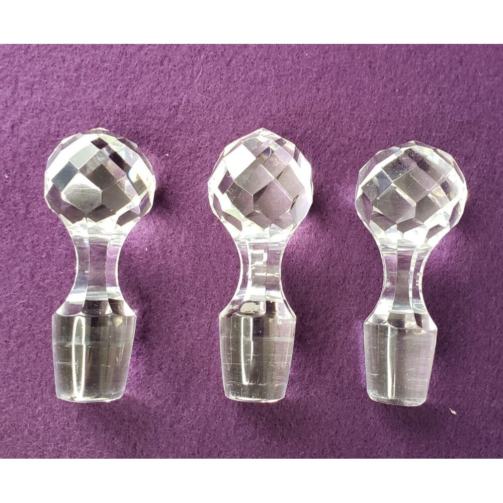 Lot of 3 Vintage Matching Crystal Decanter Stoppers Faceted Numbered 3"